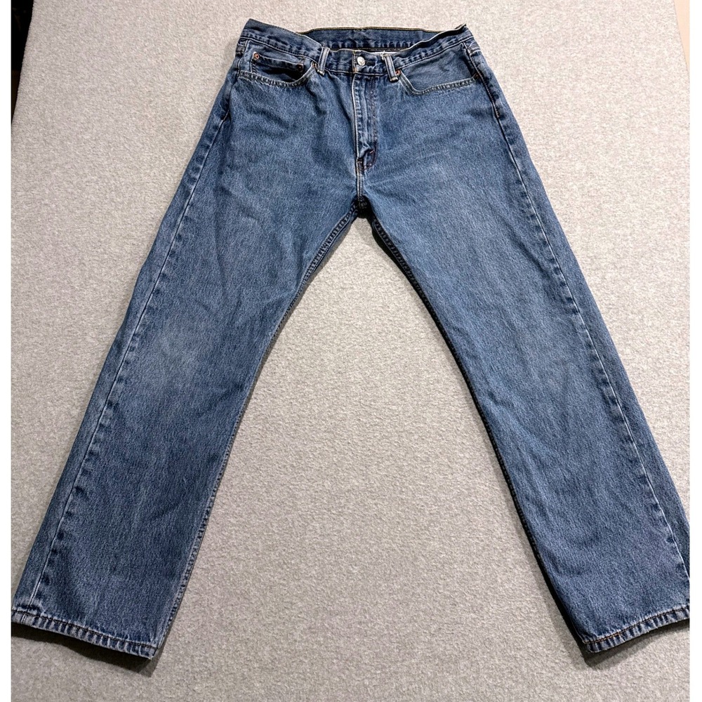 Levis 505 Regular Fit Straight Leg Mens Jeans 36x30 Blue Medium Wash Denim- B